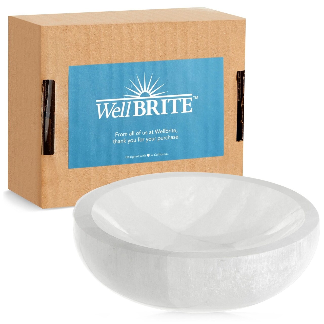 Wellbrite IMPRESA 4-Inch Selenite Charging Bowl for Cleansing, Recharging Crystals and Healing Stones, Meditation, Spiritual Awareness, Positive Energy, Witchcraft Supplies, Home Decor - Selenite Bowl